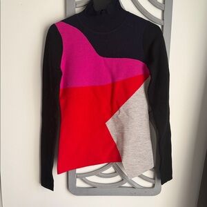 Diane Von Furstenberg Black, Pink, Red, and Gray Long Sleeve Top